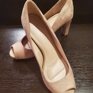 Suede Light Pink Open Toe High Heels - Never Worn